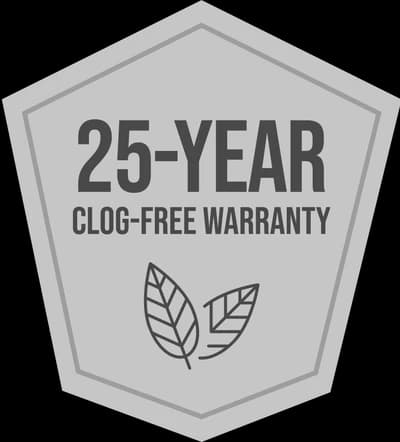 25-year clog-free warranty badge